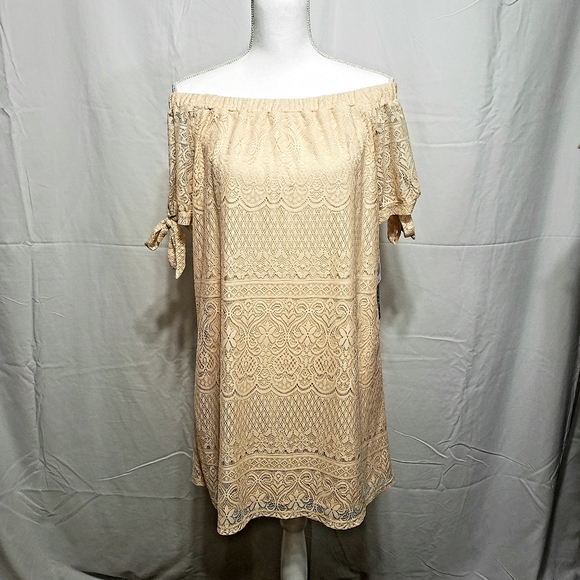Sequin Hearts Off-Shoulder Lace Sheath Dress Sz S - Picture 2 of 8